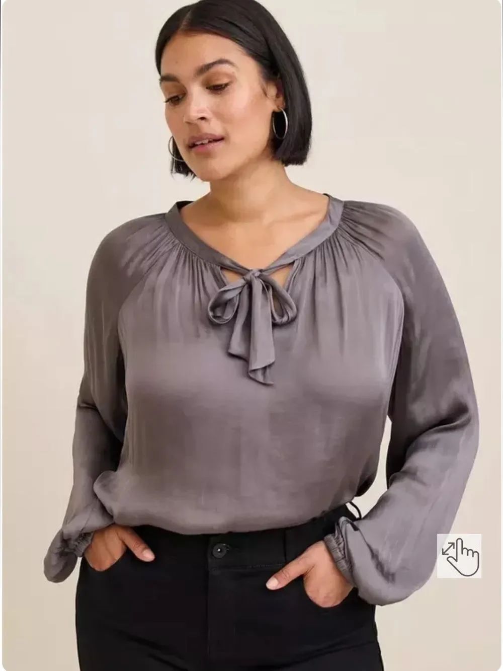 NWT torrid Satin Tie-Front Peasant Blouse - Size 2 - Tornado